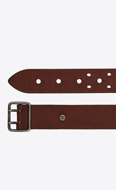 Belt with PORTHOLE buckle in dark brown leather